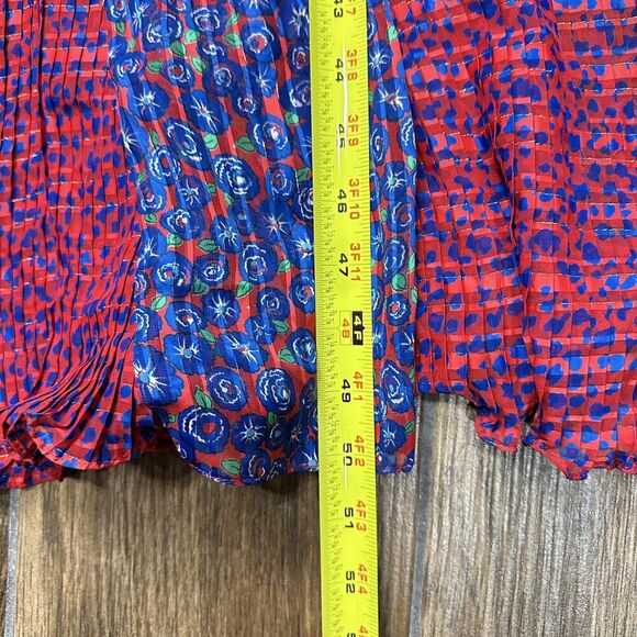 Vintage Diane Freis Dress Womens Medium Blue Red Floral Georgette Flare Boho 80s - Picture 5 of 16